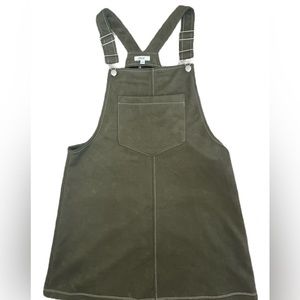 As You Wish Faux Suede Olive Green Overall Dress Size L